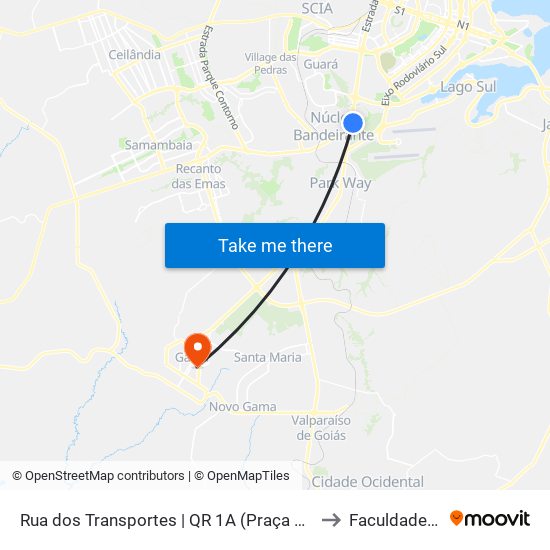 Rua dos Transportes | QR 1A (Praça dos Estados / TremBaum) to Faculdade Jk Gama map