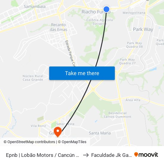 Epnb | Lobão Motors / Cancún Hotel to Faculdade Jk Gama map