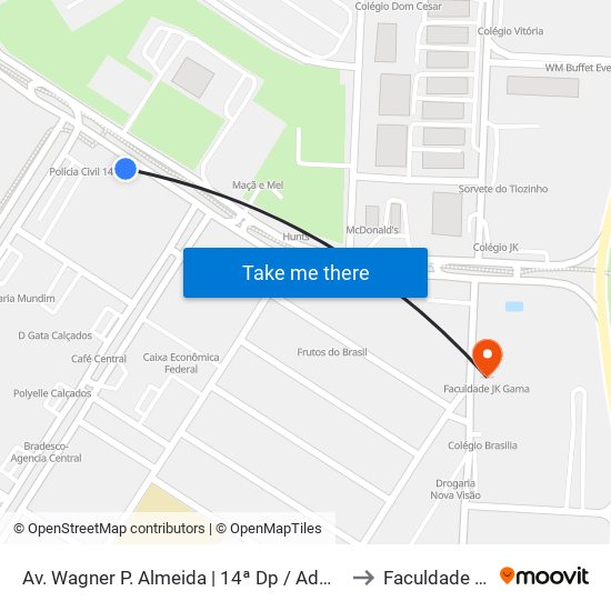 Av. Wagner P. Almeida | 14ª Dp / Administração / A Vila Bar to Faculdade Jk Gama map