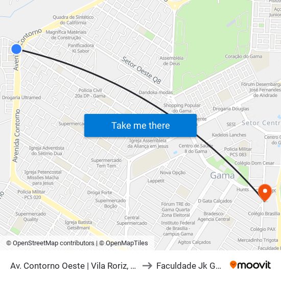 Av. Contorno Oeste | Vila Roriz, Qd. A to Faculdade Jk Gama map