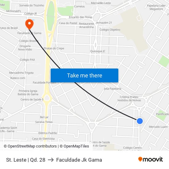 St. Leste | Qd. 28 to Faculdade Jk Gama map