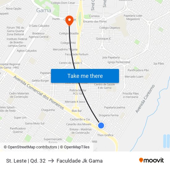 St. Leste | Qd. 32 to Faculdade Jk Gama map