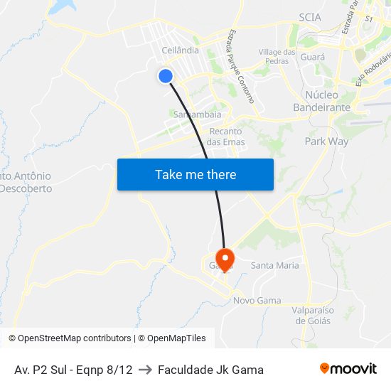 Av. P2 Sul - Eqnp 8/12 to Faculdade Jk Gama map