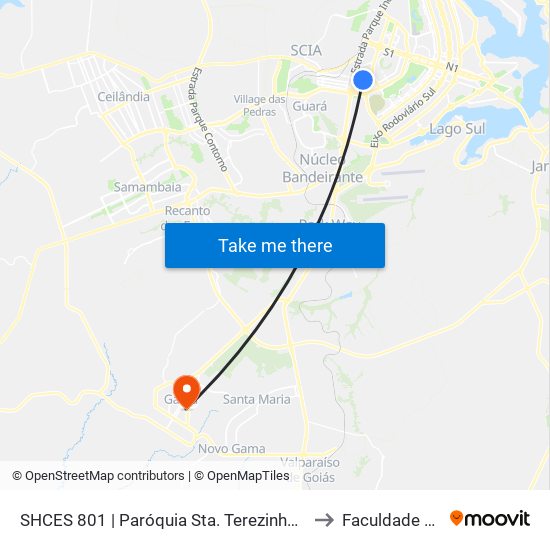SHCES 801 | Paróquia Sta. Terezinha / Terraço Shopping to Faculdade Jk Gama map