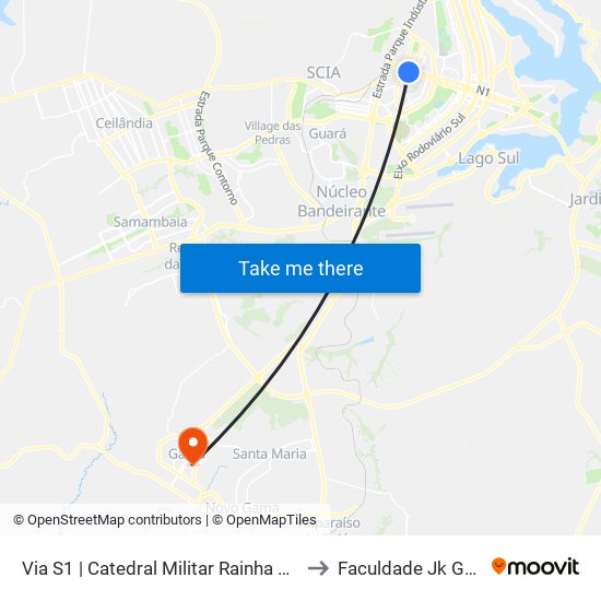 Via S1 | Catedral Militar Rainha Da Paz to Faculdade Jk Gama map
