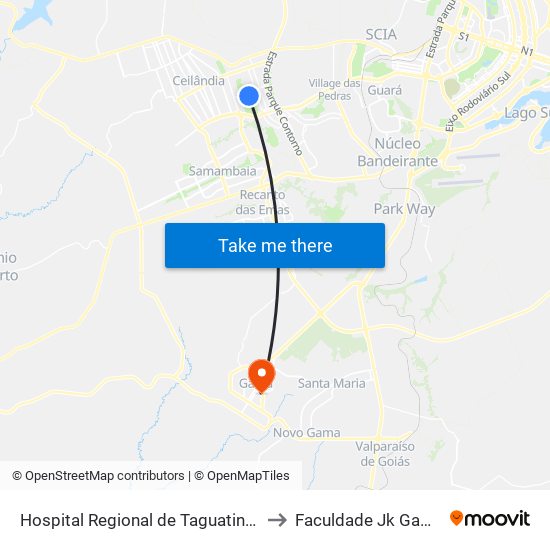 Hospital Regional de Taguatinga to Faculdade Jk Gama map