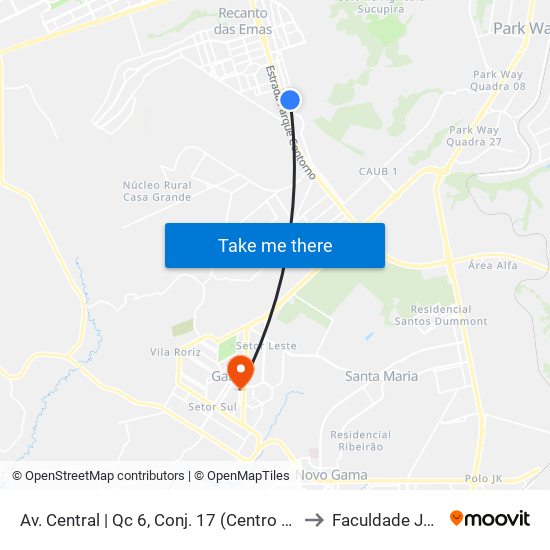 Av. Central | Qc 6, Conj. 17 (Centro De Saúde N° 4) to Faculdade Jk Gama map