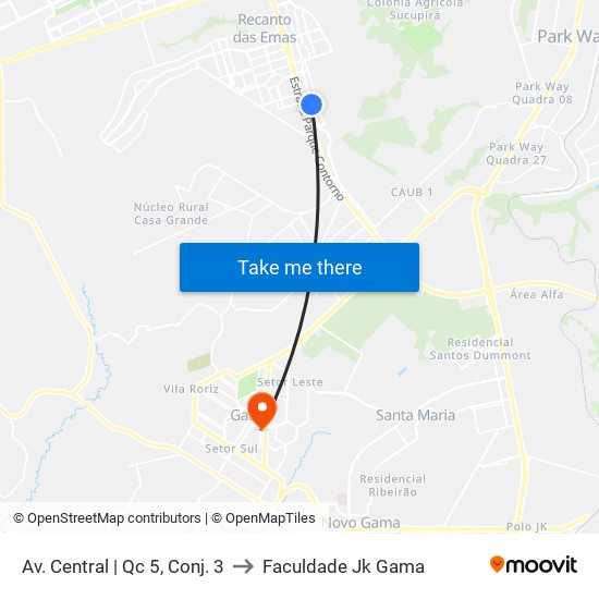 Av. Central | Qc 5, Conj. 3 to Faculdade Jk Gama map