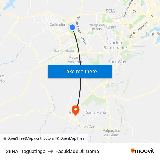 SENAI Taguatinga to Faculdade Jk Gama map