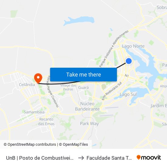 UnB | Posto de Combustíveis / Subway to Faculdade Santa Terezinha map