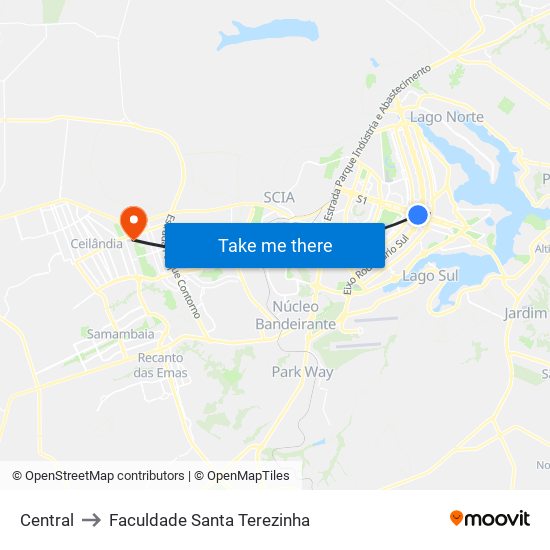 Central to Faculdade Santa Terezinha map