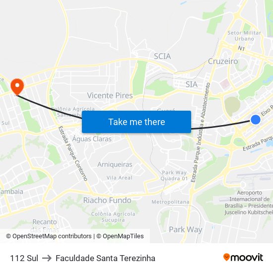 112 Sul to Faculdade Santa Terezinha map