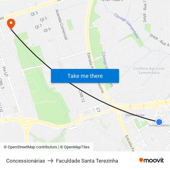 Concessionárias to Faculdade Santa Terezinha map