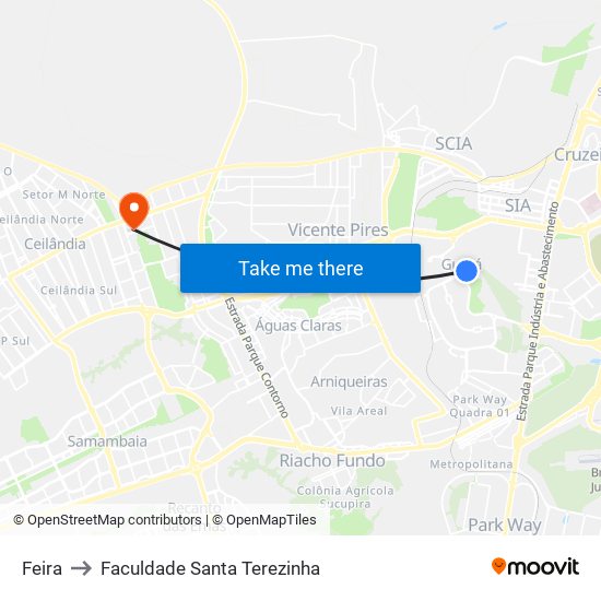 Feira to Faculdade Santa Terezinha map