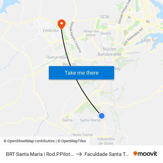 BRT Santa Maria | Rod.P.Piloto / W3 Sul to Faculdade Santa Terezinha map