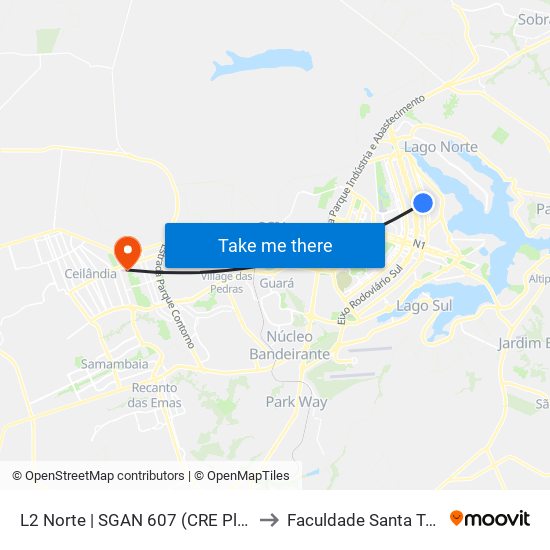 L2 Norte | SGAN 607 (CRE Plano Piloto) to Faculdade Santa Terezinha map