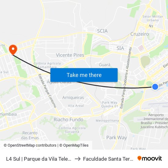 L4 Sul | Parque da Vila Telebrasília to Faculdade Santa Terezinha map