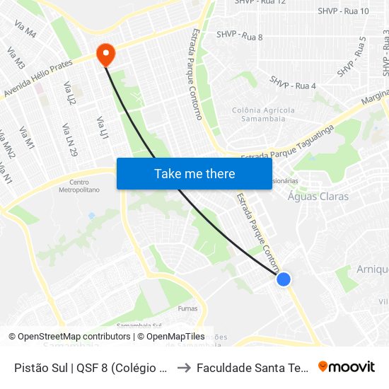 Pistão Sul | Qsf 8 (Colégio Objetivo to Faculdade Santa Terezinha map