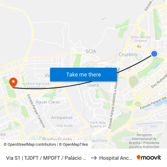 Via S1 | TJDFT / MPDFT / Palácio do Buriti to Hospital Anchieta map