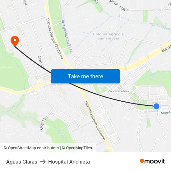 Águas Claras to Hospital Anchieta map