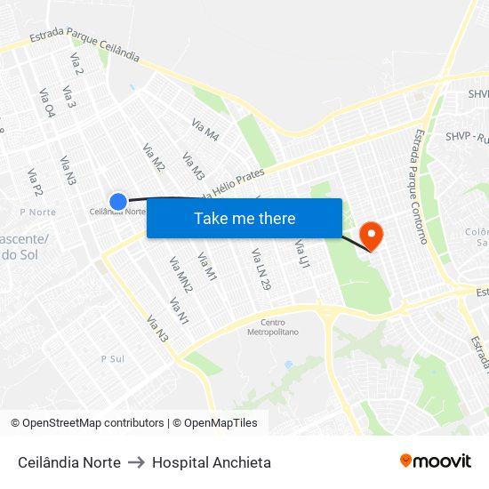 Ceilândia Norte to Hospital Anchieta map