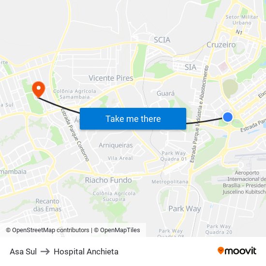 Asa Sul to Hospital Anchieta map
