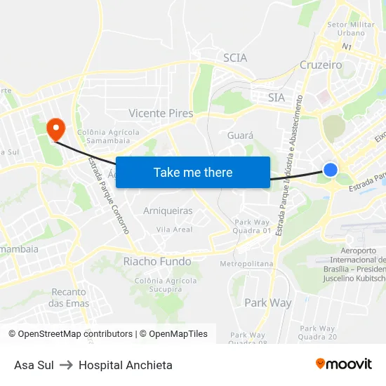 Asa Sul to Hospital Anchieta map