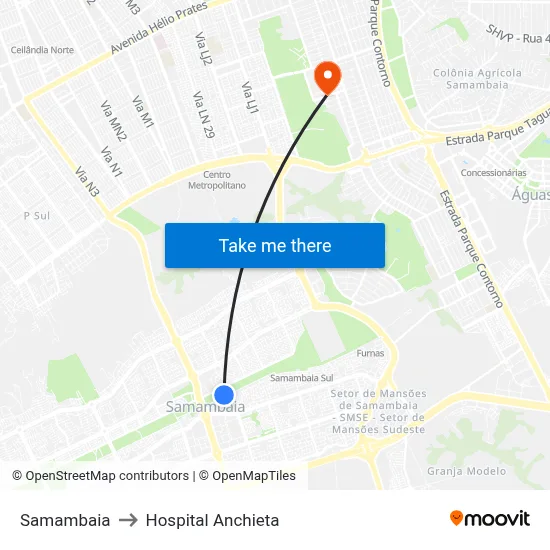 Samambaia to Hospital Anchieta map