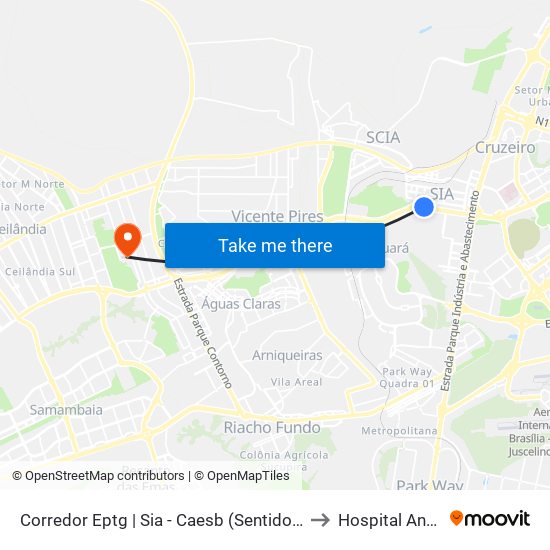 Corredor Eptg | Sia - Caesb (Sentido Taguatinga) to Hospital Anchieta map