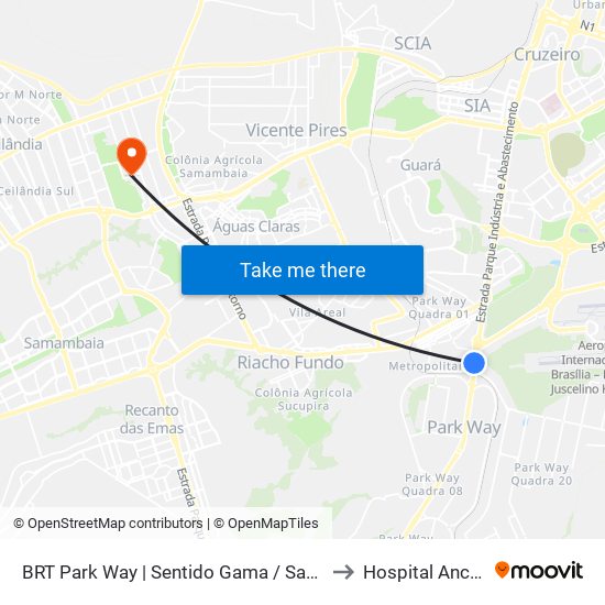 BRT Park Way | Sentido Gama / Santa Maria to Hospital Anchieta map