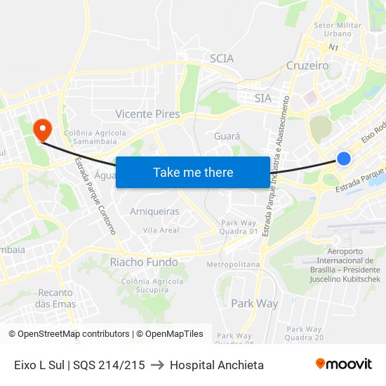 Eixo L Sul | SQS 214/215 to Hospital Anchieta map