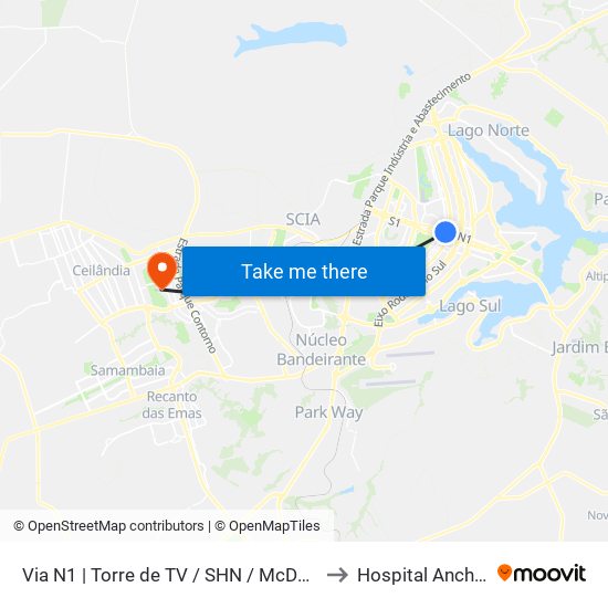 Via N1 | Torre de TV / SHN / McDonald's to Hospital Anchieta map