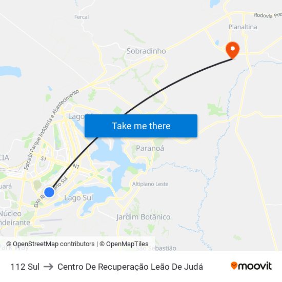 112 Sul to Centro De Recuperação Leão De Judá map