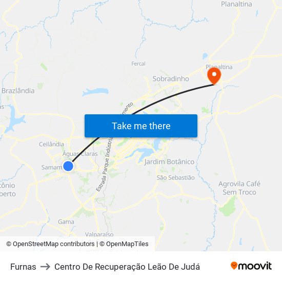 Furnas to Centro De Recuperação Leão De Judá map