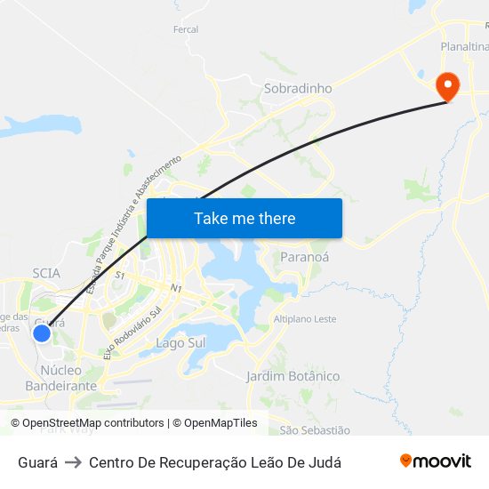 Guará to Centro De Recuperação Leão De Judá map