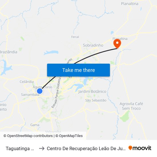 Taguatinga Sul to Centro De Recuperação Leão De Judá map