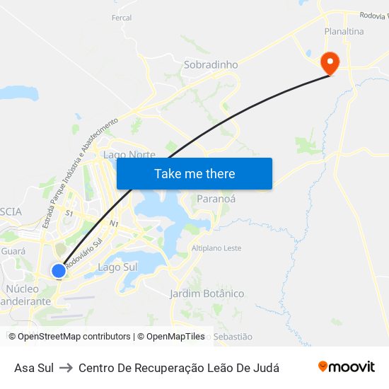 Asa Sul to Centro De Recuperação Leão De Judá map