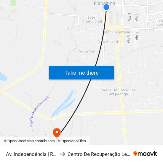 Av. Independência | Rodoviária to Centro De Recuperação Leão De Judá map