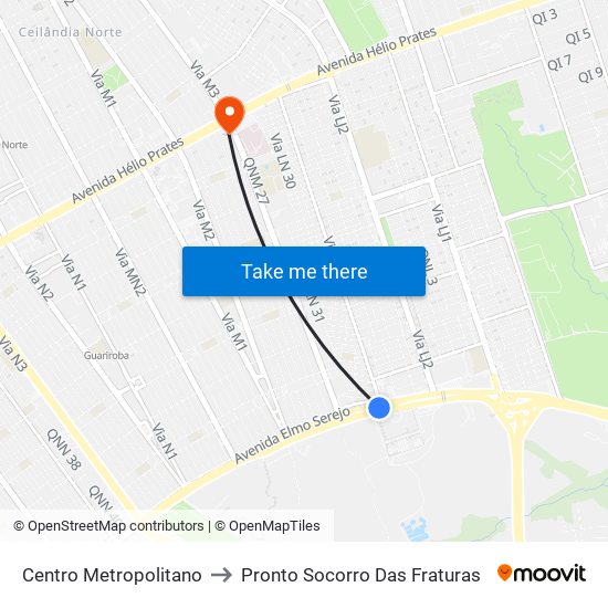 Centro Metropolitano to Pronto Socorro Das Fraturas map