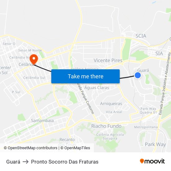 Guará to Pronto Socorro Das Fraturas map