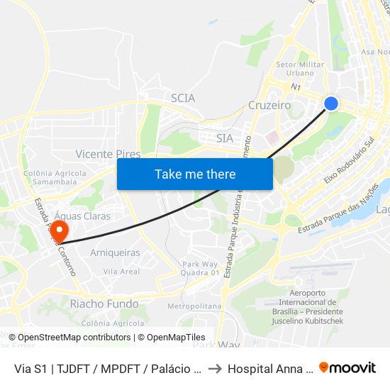 Via S1 | TJDFT / MPDFT / Palácio do Buriti to Hospital Anna Nery map