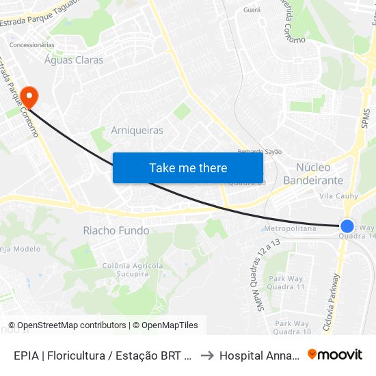 EPIA | Floricultura / Estação BRT Park Way to Hospital Anna Nery map
