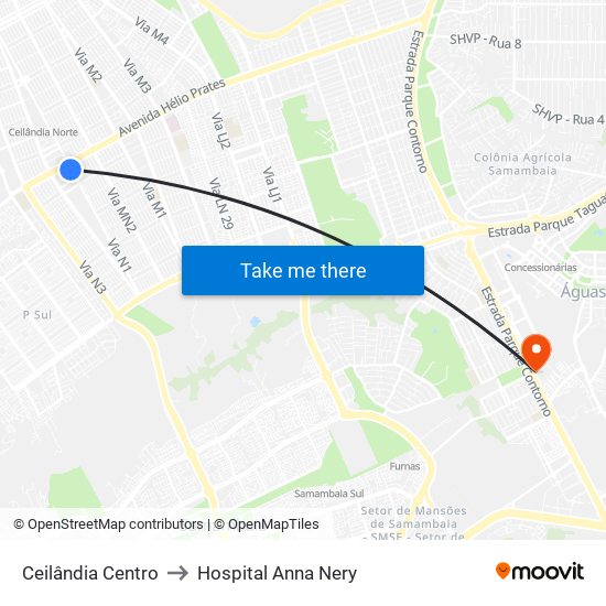 Ceilândia Centro to Hospital Anna Nery map
