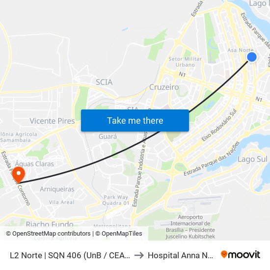 L2 Norte | SQN 406 (UnB / CEAN) to Hospital Anna Nery map