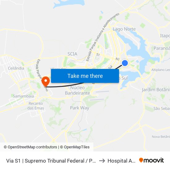 Via S1 | Supremo Tribunal Federal / Praça dos Três Poderes to Hospital Anna Nery map