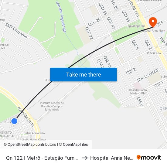 Qn 122 | Metrô - Estação Furnas to Hospital Anna Nery map