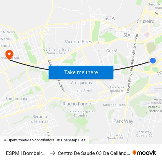 ESPM | Bombeiros to Centro De Saude 03 De Ceilândia map