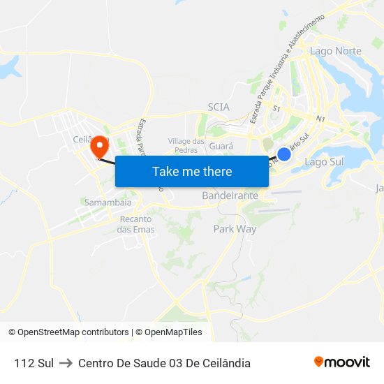 112 Sul to Centro De Saude 03 De Ceilândia map