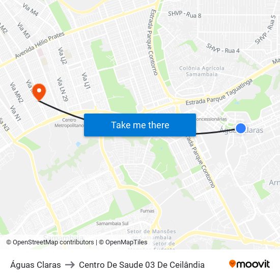 Águas Claras to Centro De Saude 03 De Ceilândia map