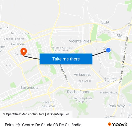 Feira to Centro De Saude 03 De Ceilândia map